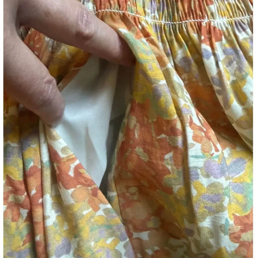 Vince Orange Floral Smocked Waist Skirt - Large